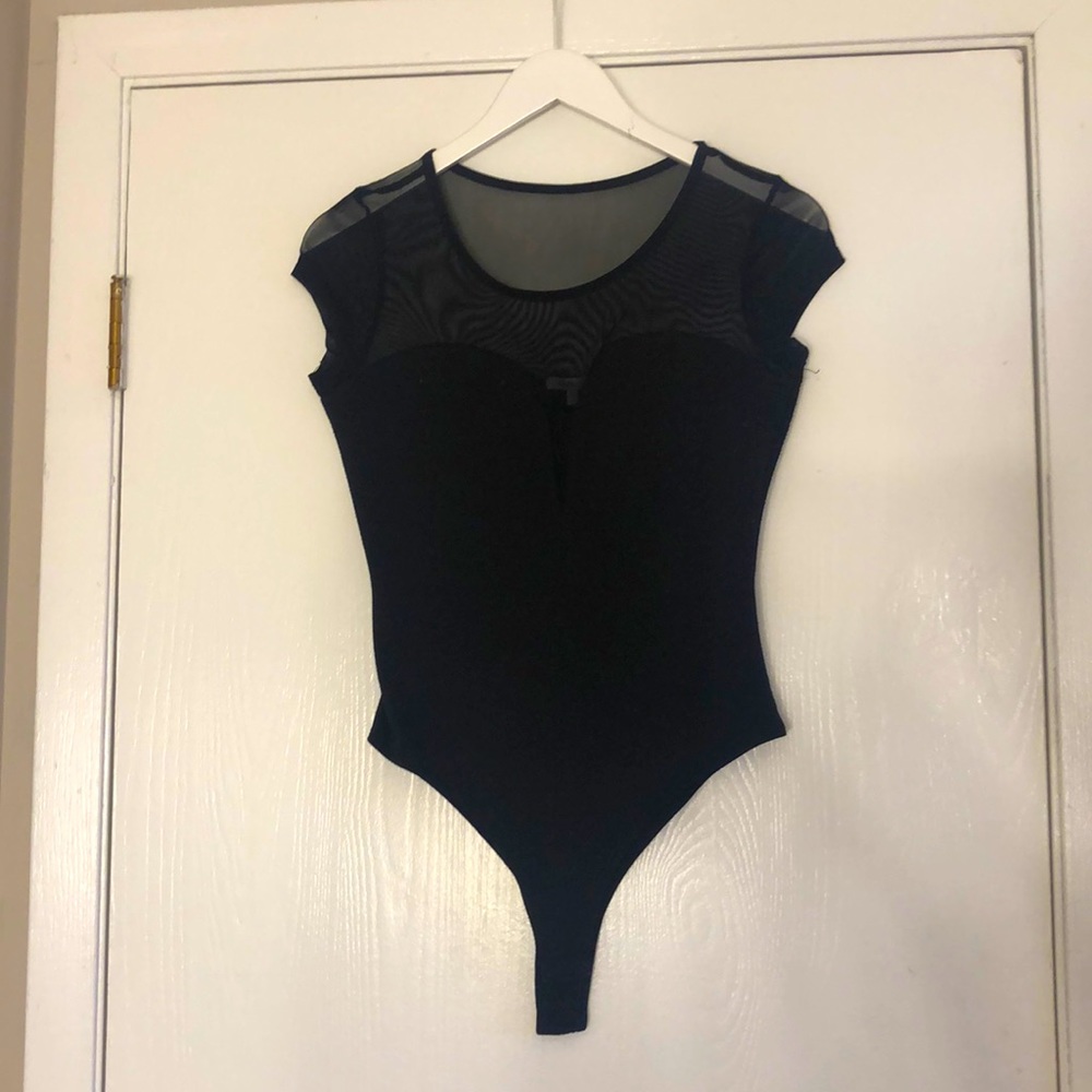 Sexy Black Bodysuit w/ Sheer Top